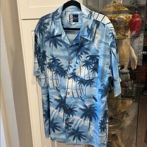Bullhead Tropical Palm Tree Shirt - Blue and White